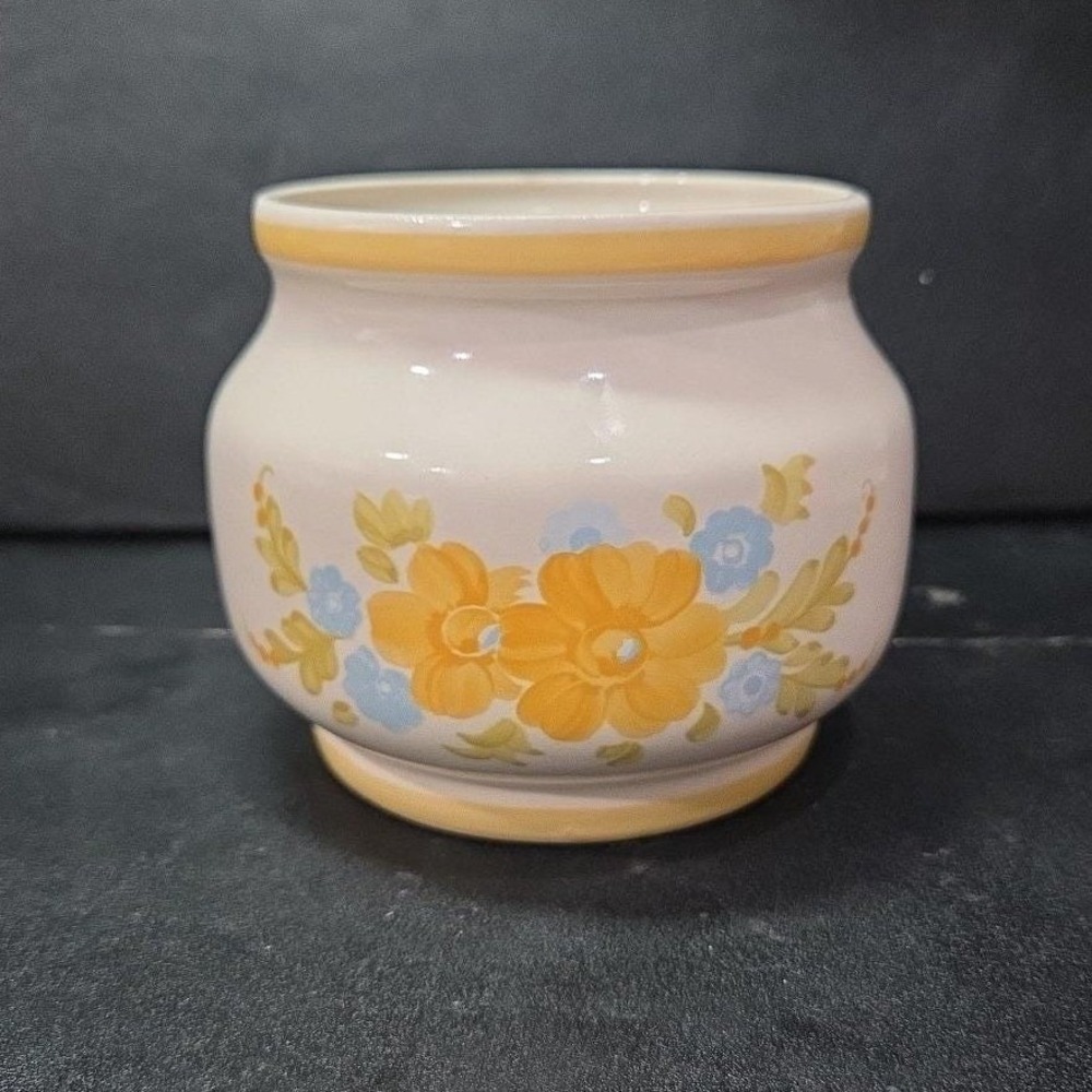 FTD Yellow Blue Floral Planter, Vintage Ceramic Vase, Replacement Centerpiece